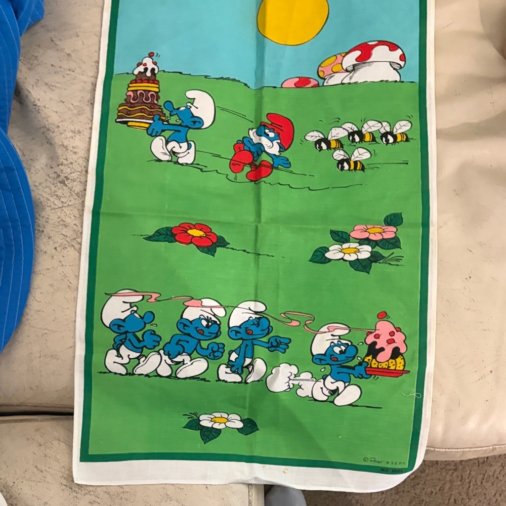 70s Smurfs Cartoon Towel with Green Background